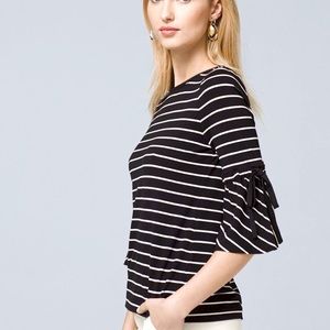 White House black market tie sleeve blouse, black & white stripe size large.